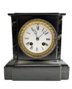 French - mid 19th century 8-day Belgium slate mantle clock in a break-front case with a flat top and