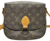 Louis Vuitton Saint Cloud cross body monogram bag with vachetta leather strap and snap closure to th