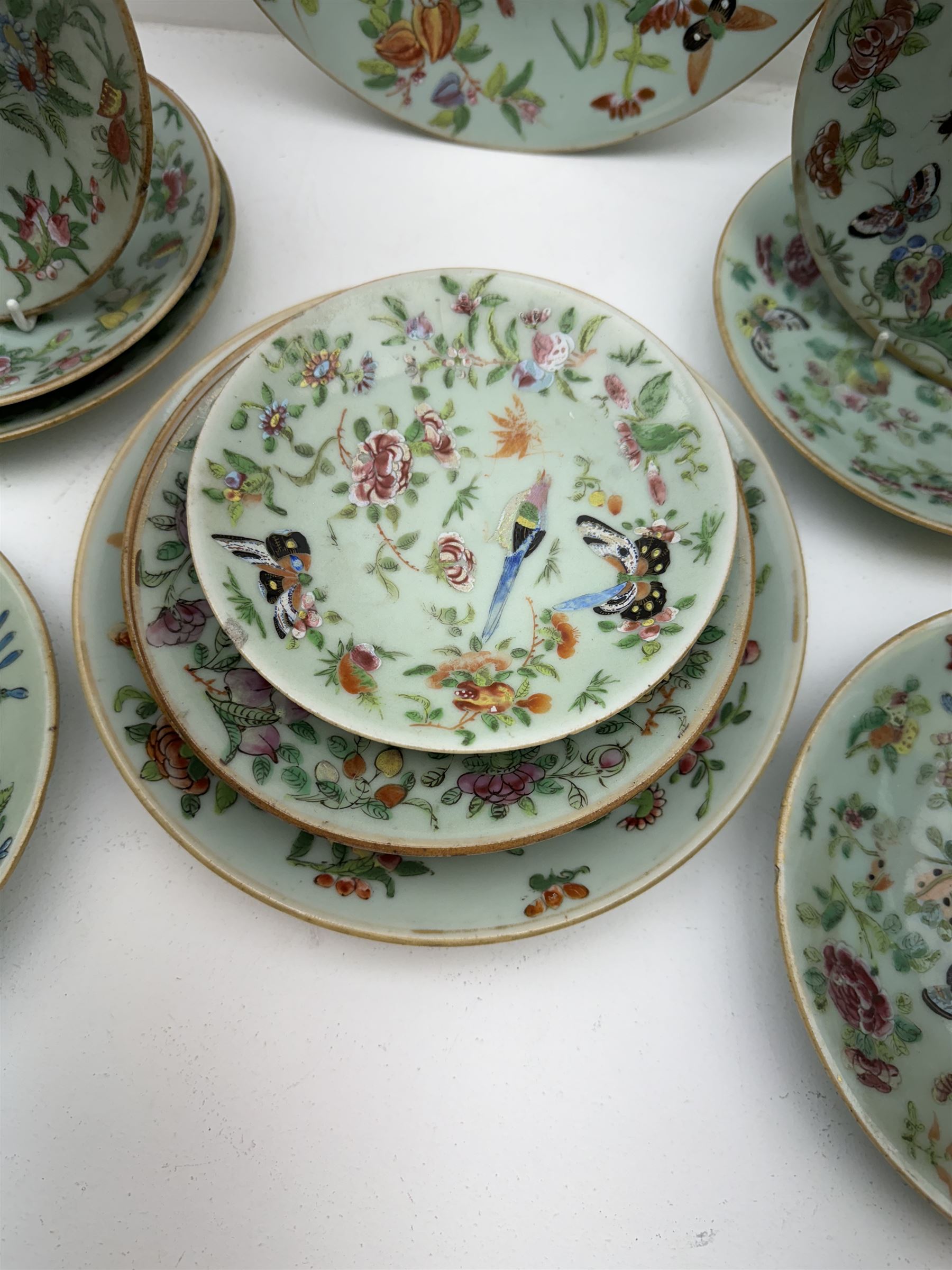 Thirteen 19th/ early 20th century Chinese famille rose celadon plates - Image 4 of 5