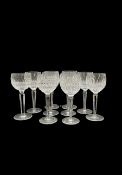 Set of ten Waterford Colleen pattern cut crystal hock glasses