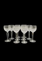 Set of ten Waterford Colleen pattern cut crystal hock glasses