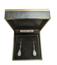 Pair of silver opal pear shaped pendant earrings