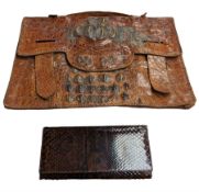 Crocodile skin handbag and lizard skin purse