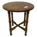 Small brass inlaid hardwood occasional table