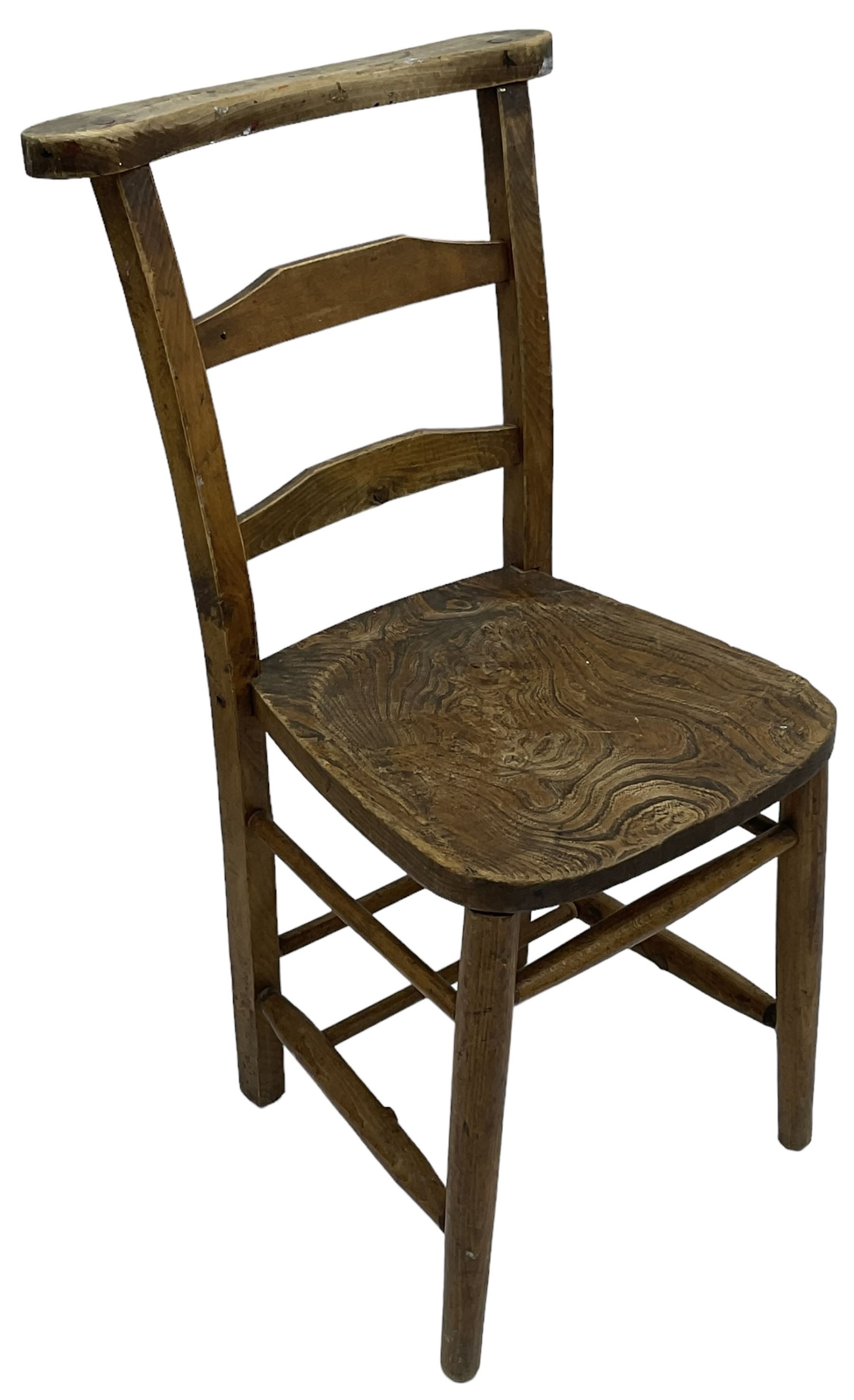 Collection of chairs - five 19th century elm spindle back chairs with rush seats; two chapel chairs - Image 10 of 10