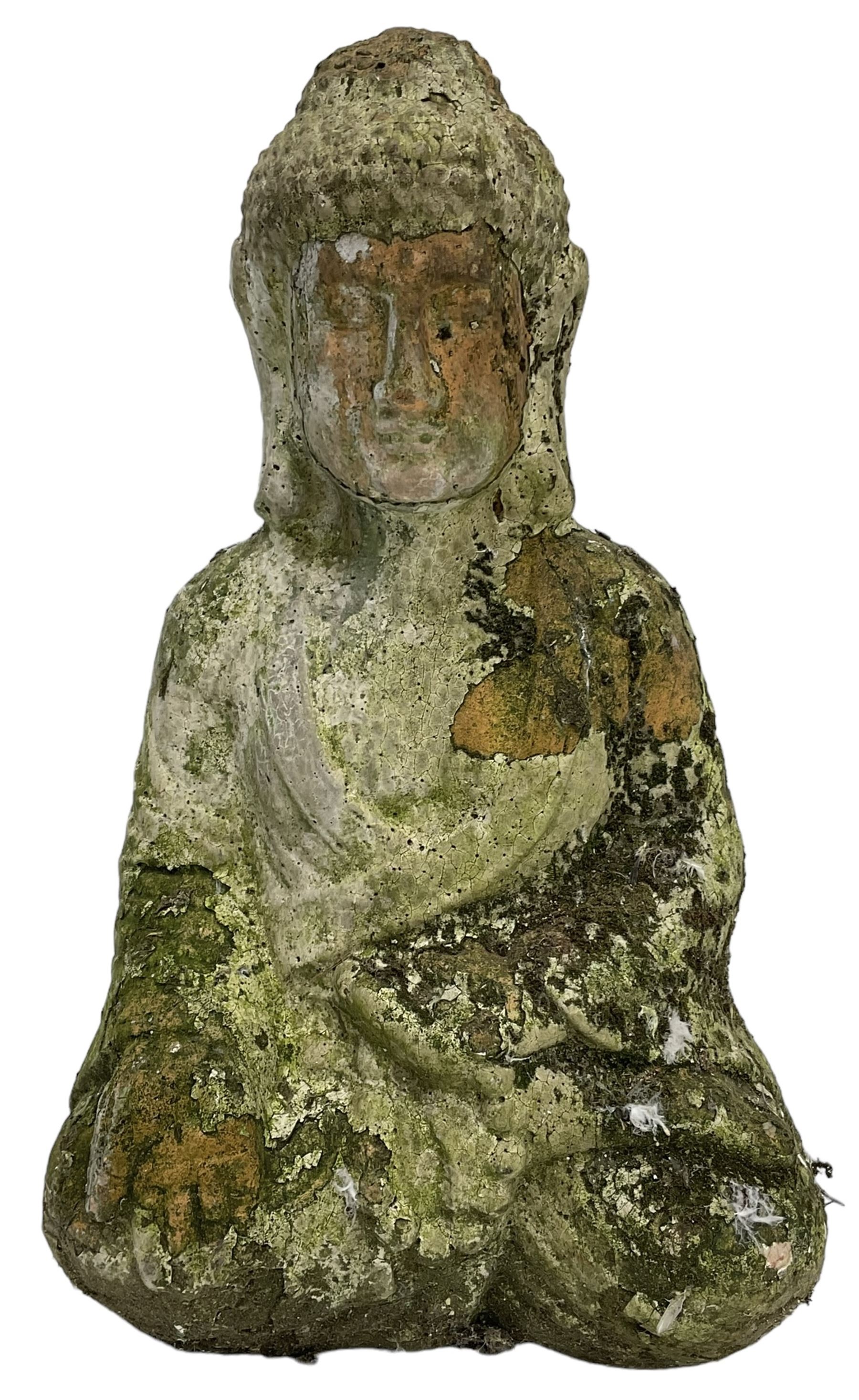 Terracotta garden figure in the form of a seated Buddha