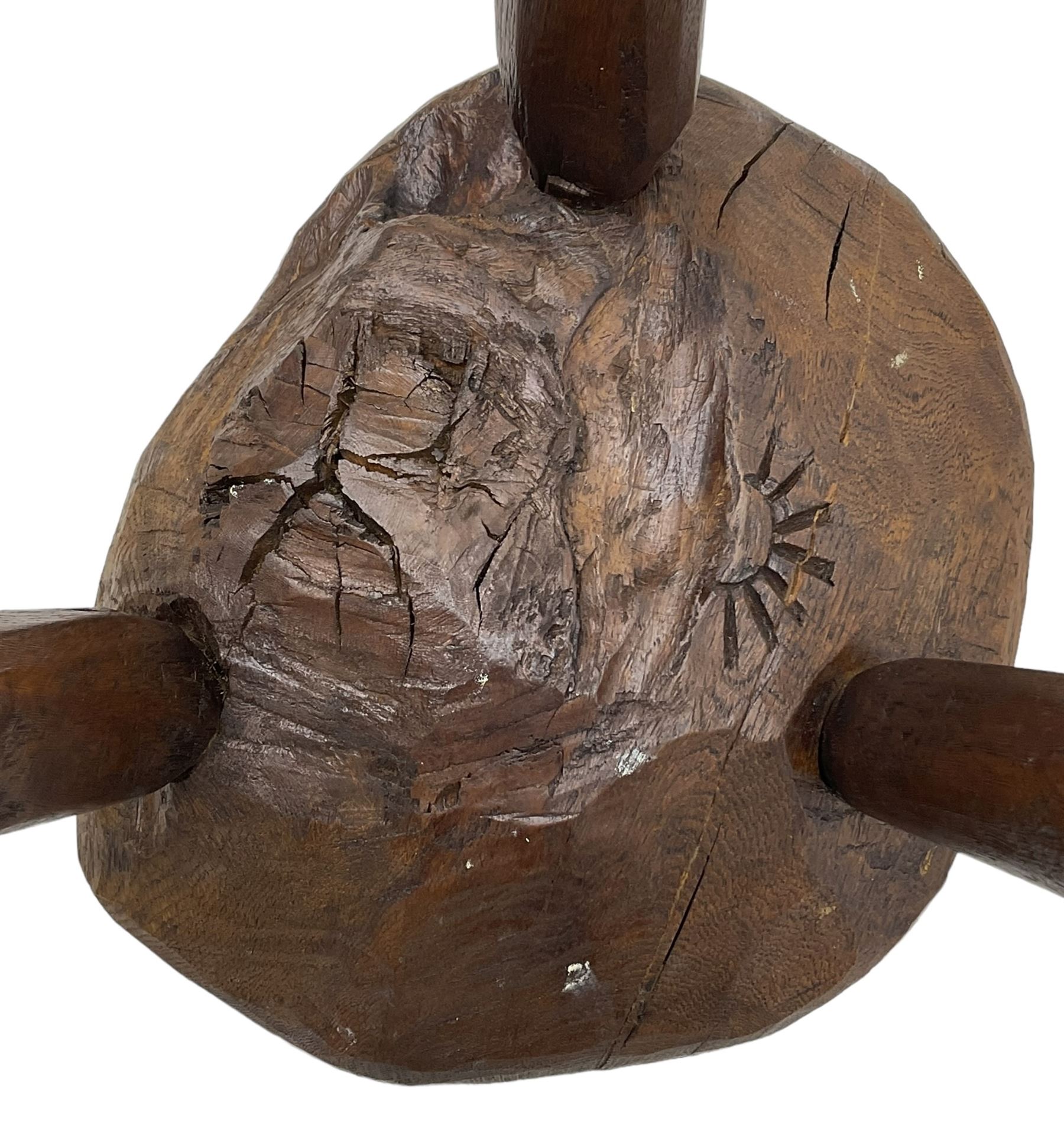 Rustic oak three-legged stool - Image 5 of 5