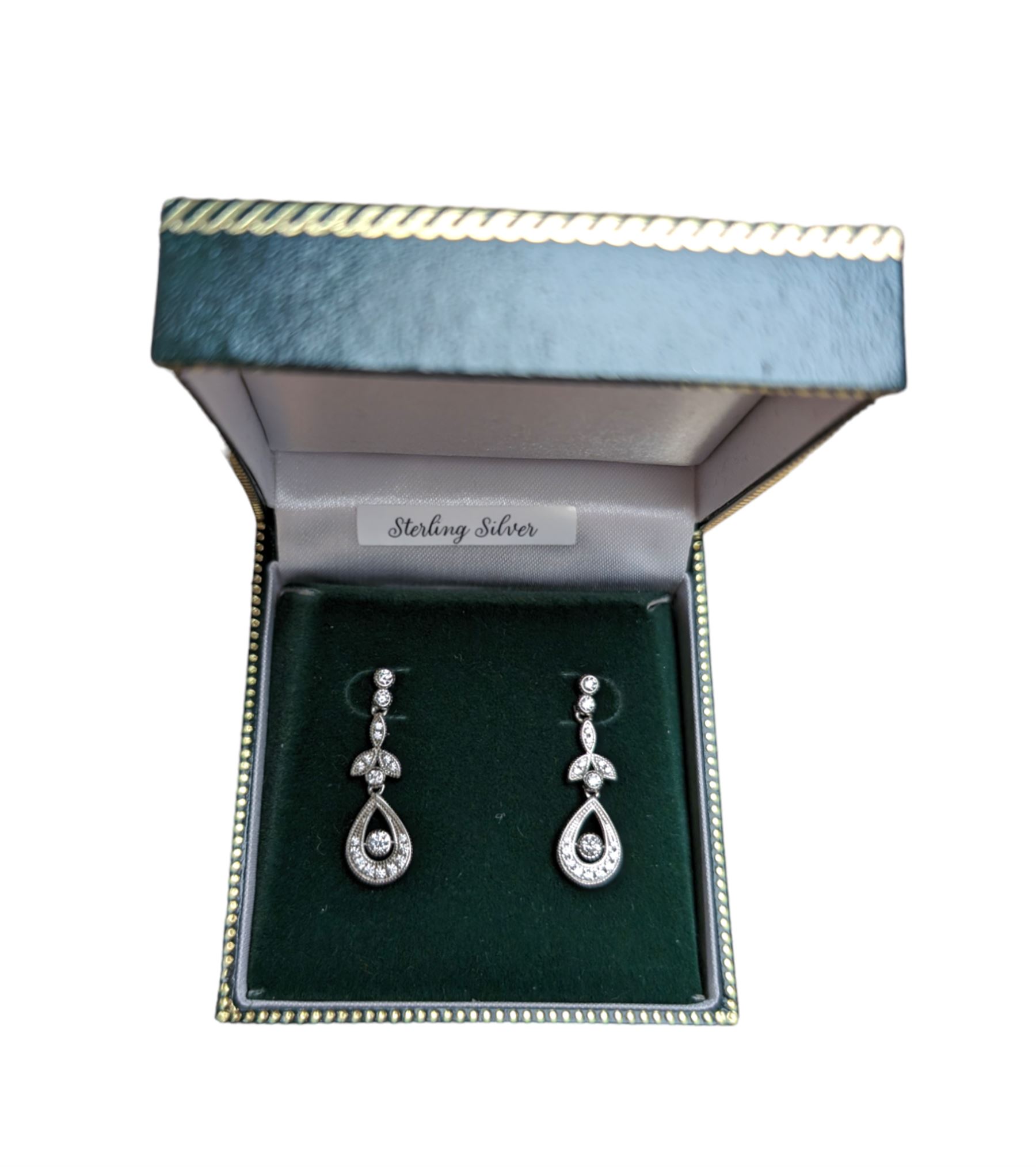 Pair of silver cubic zirconia pendant earrings