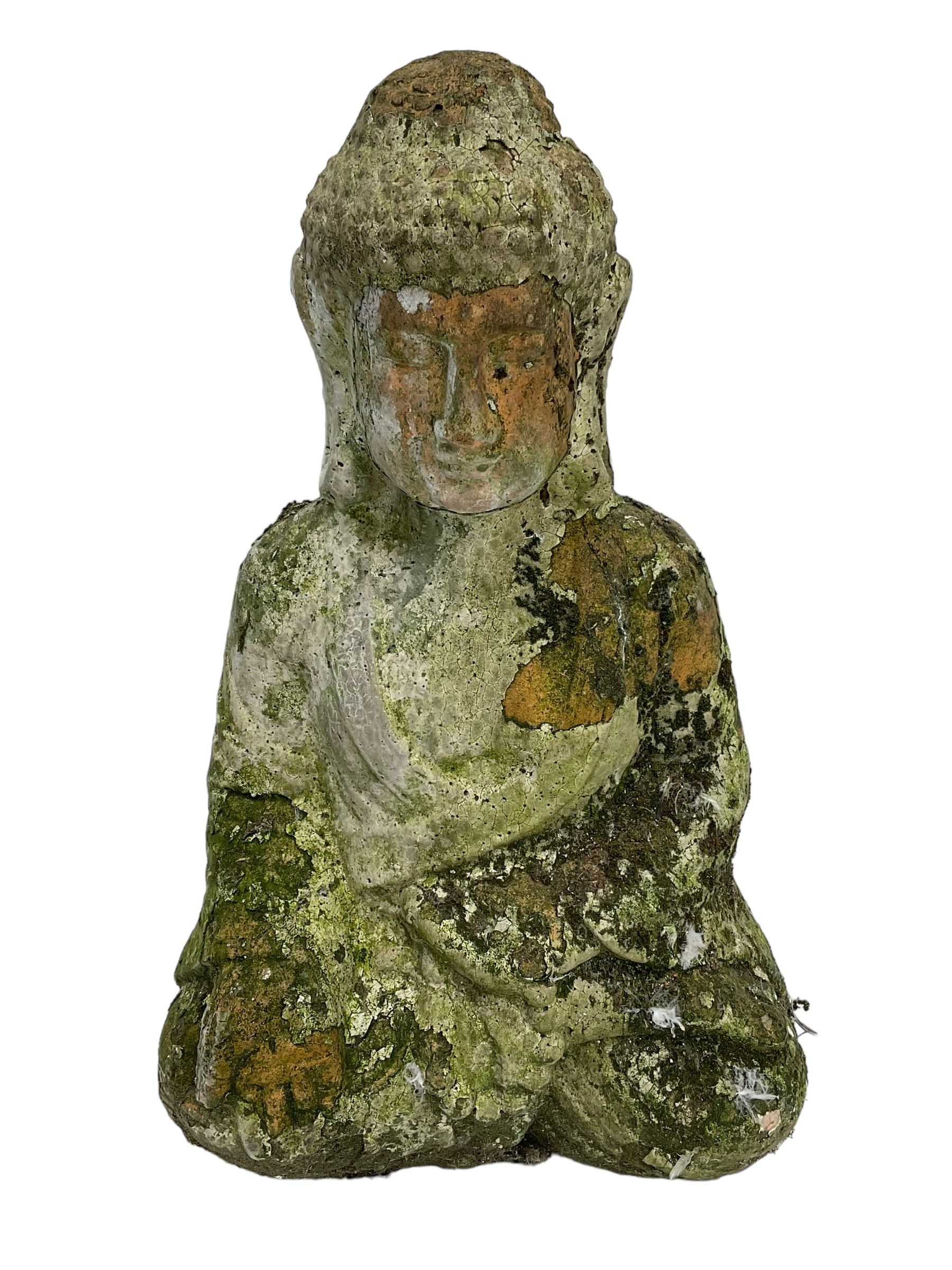 Terracotta garden figure in the form of a seated Buddha - Image 2 of 6