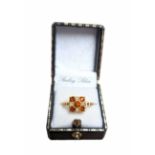 Silver-gilt faux pearl and orange stone ring