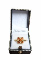 Silver-gilt faux pearl and orange stone ring