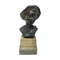 After Giovanni De Martino (1870-1935); bronzed bust of a boy on square marble plinth