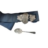 Chinese silver belt buckle together with silver spoon