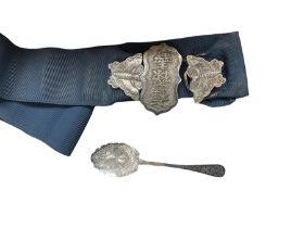 Chinese silver belt buckle together with silver spoon