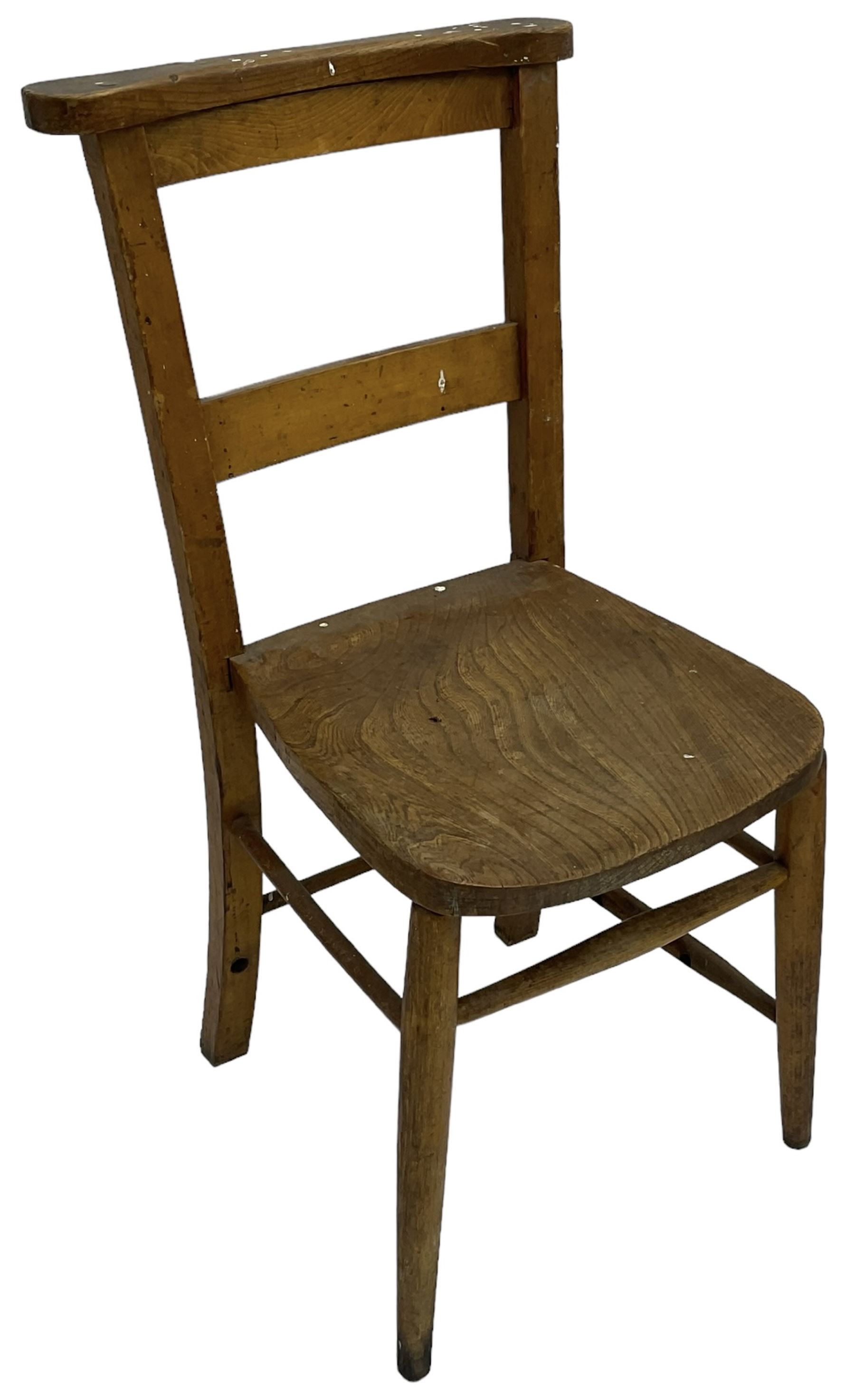 Collection of chairs - five 19th century elm spindle back chairs with rush seats; two chapel chairs - Image 9 of 10