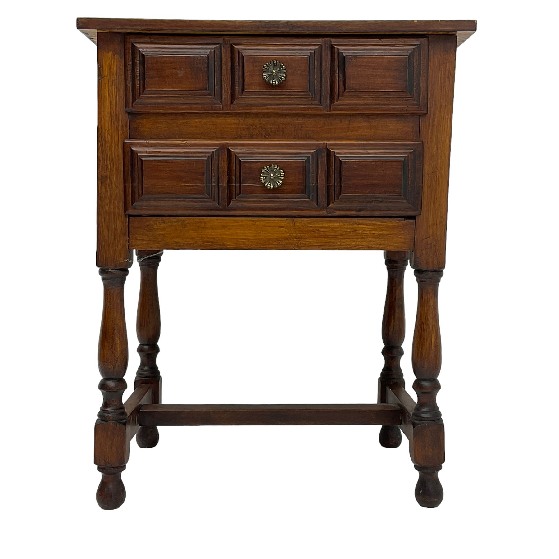 Stained beech two drawer bedside lamp table - Image 3 of 12