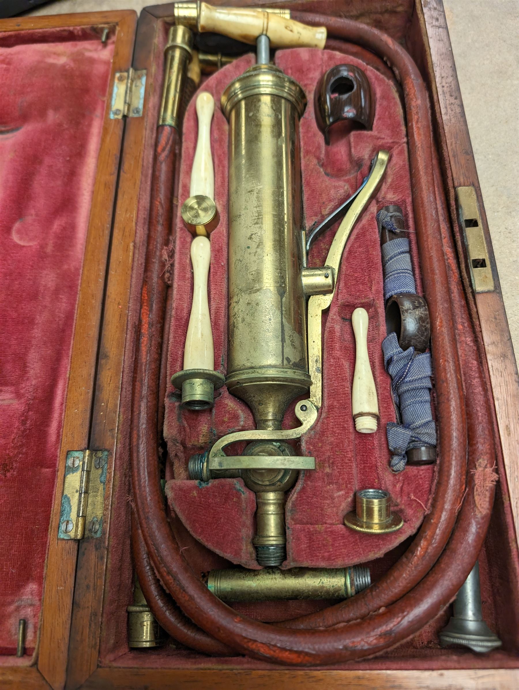 Vintage cased medical pump with bone handles - Image 2 of 2