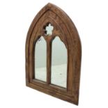 Rustic hardwood lancet shaped wall mirror