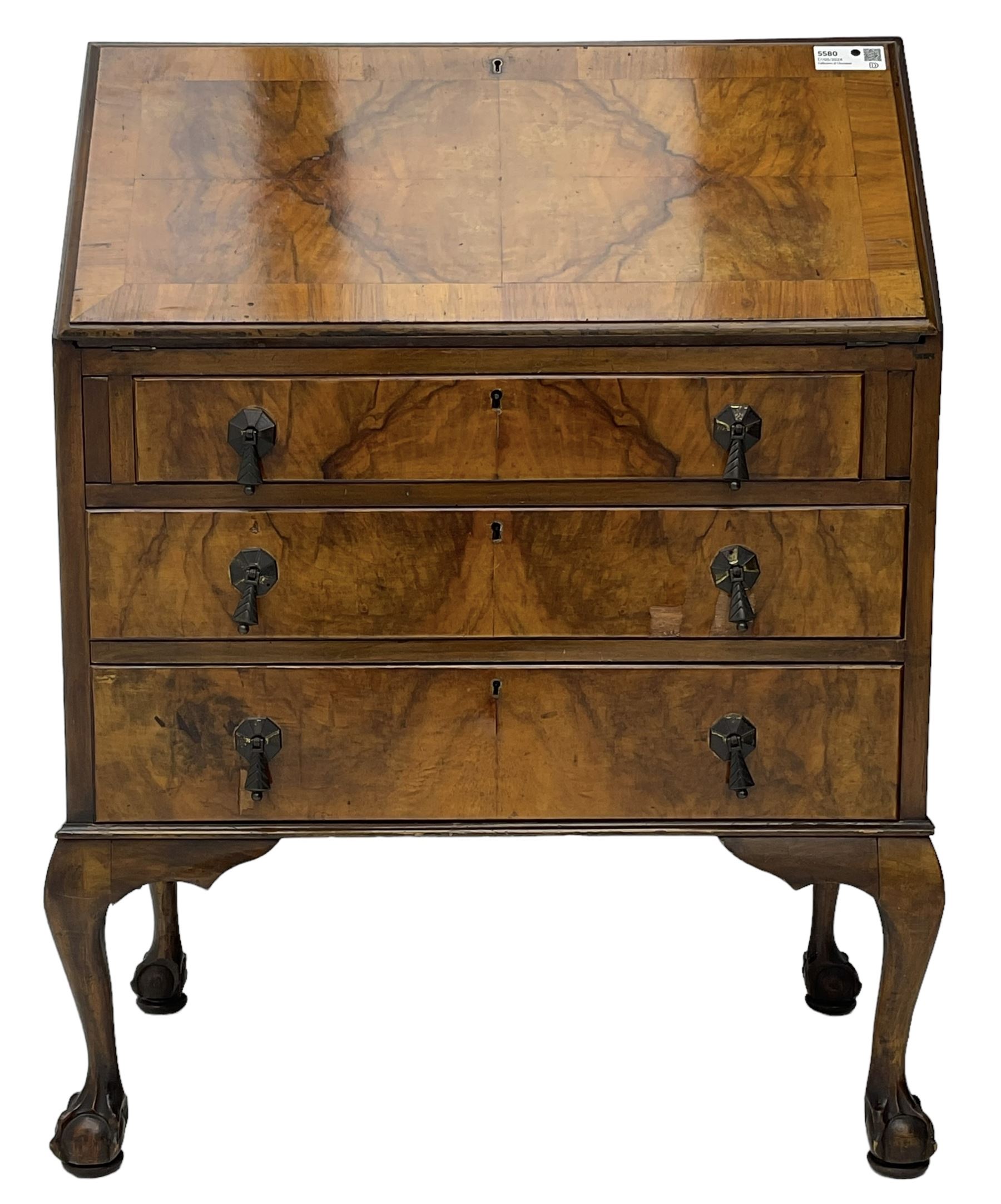 Small early 20th century figured walnut bureau