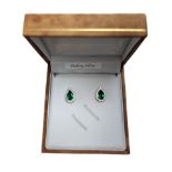 Pair of silver green stone and cubic zirconia pear shaped stud earrings