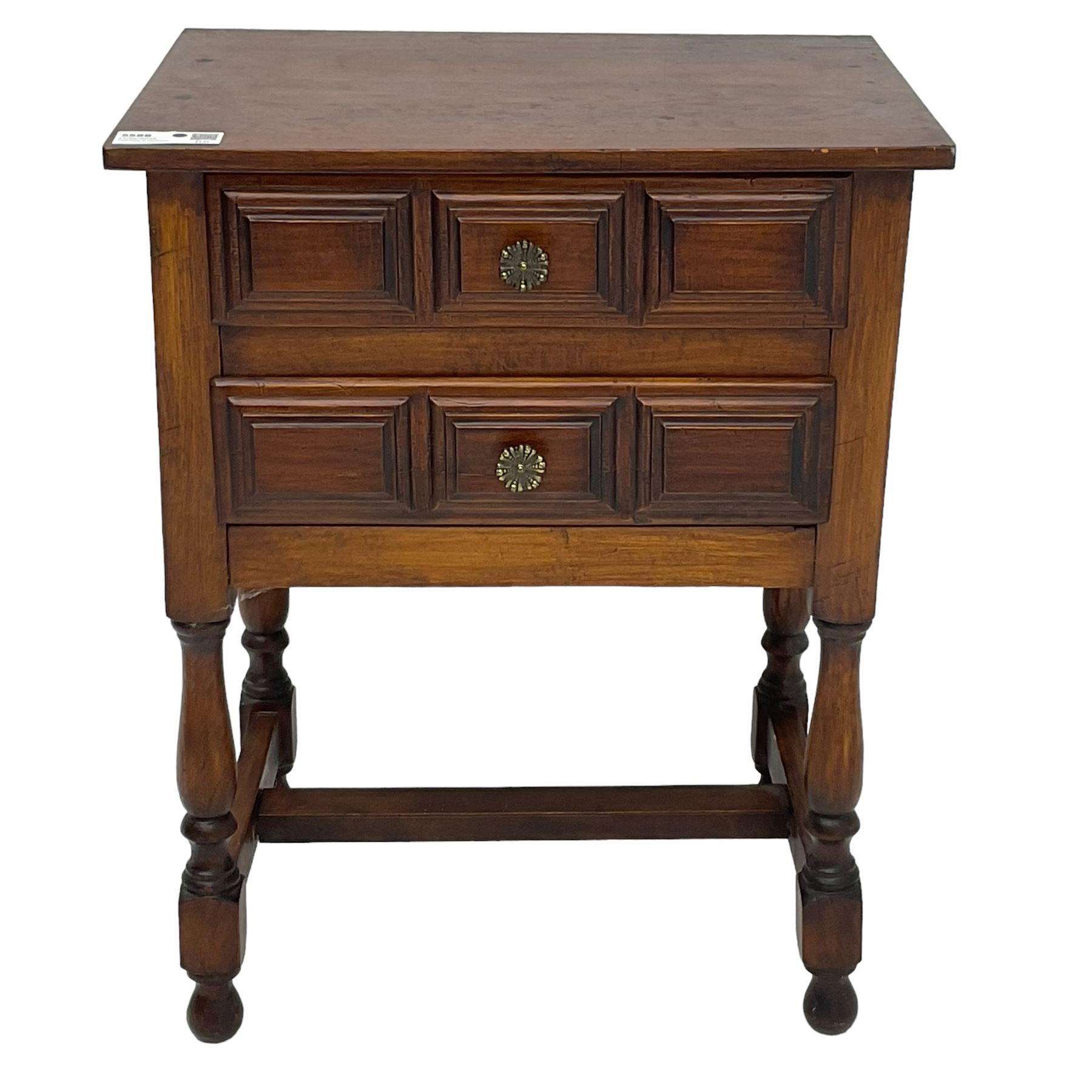 Stained beech two drawer bedside lamp table - Image 2 of 12