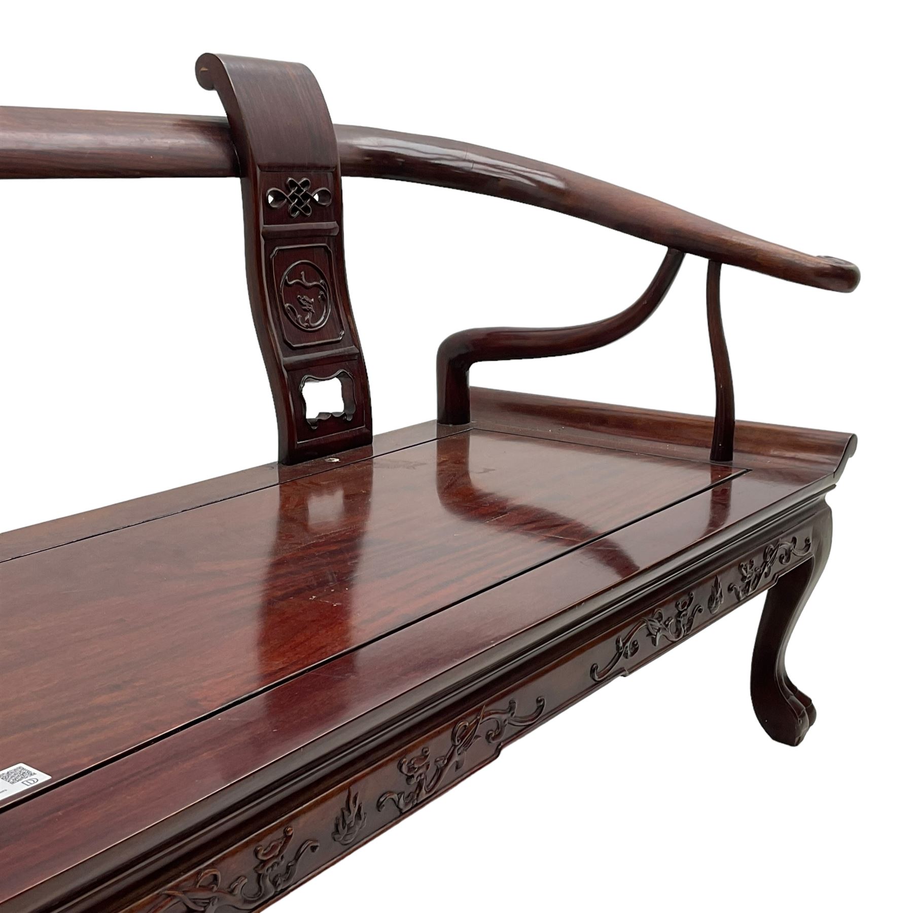 20th century Chinese hardwood two-seat bench - Image 5 of 6