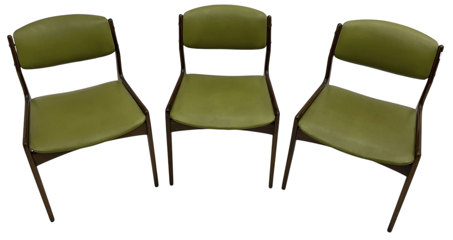 Set of six (4+2) mid-20th century teak dining chairs upholstered in green vinyl - Image 6 of 6