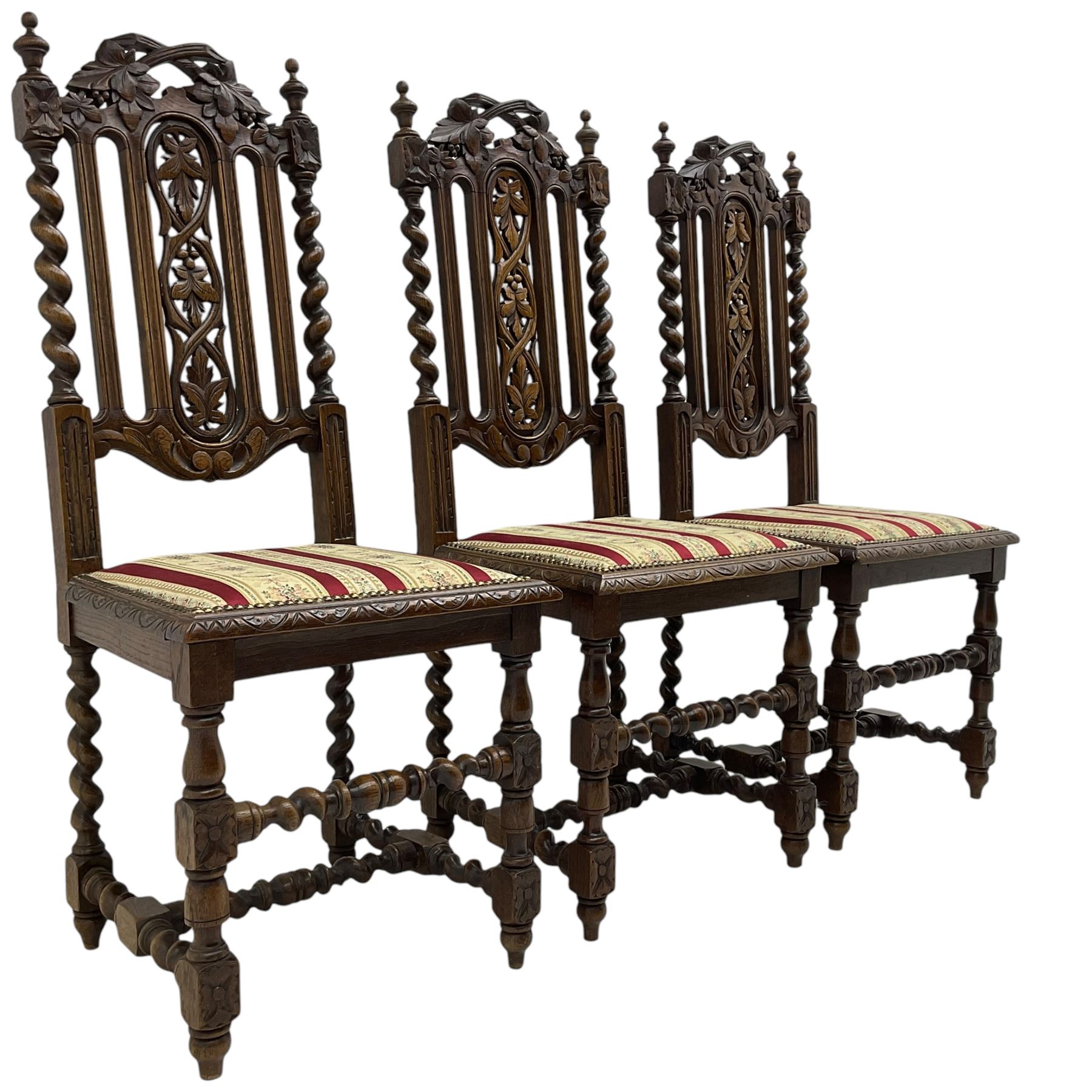 Set of six Victorian Carolean Revival carved oak dining chairs - Image 2 of 11