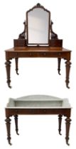 Victorian figured mahogany two-piece bedroom set - the washstand with white and black marble moulded