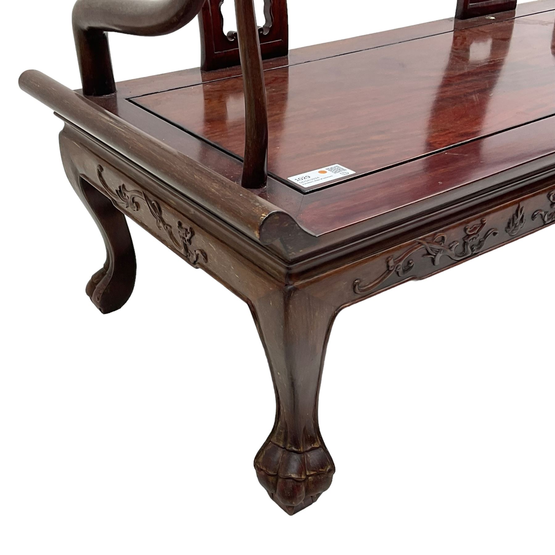 20th century Chinese hardwood two-seat bench - Image 2 of 6