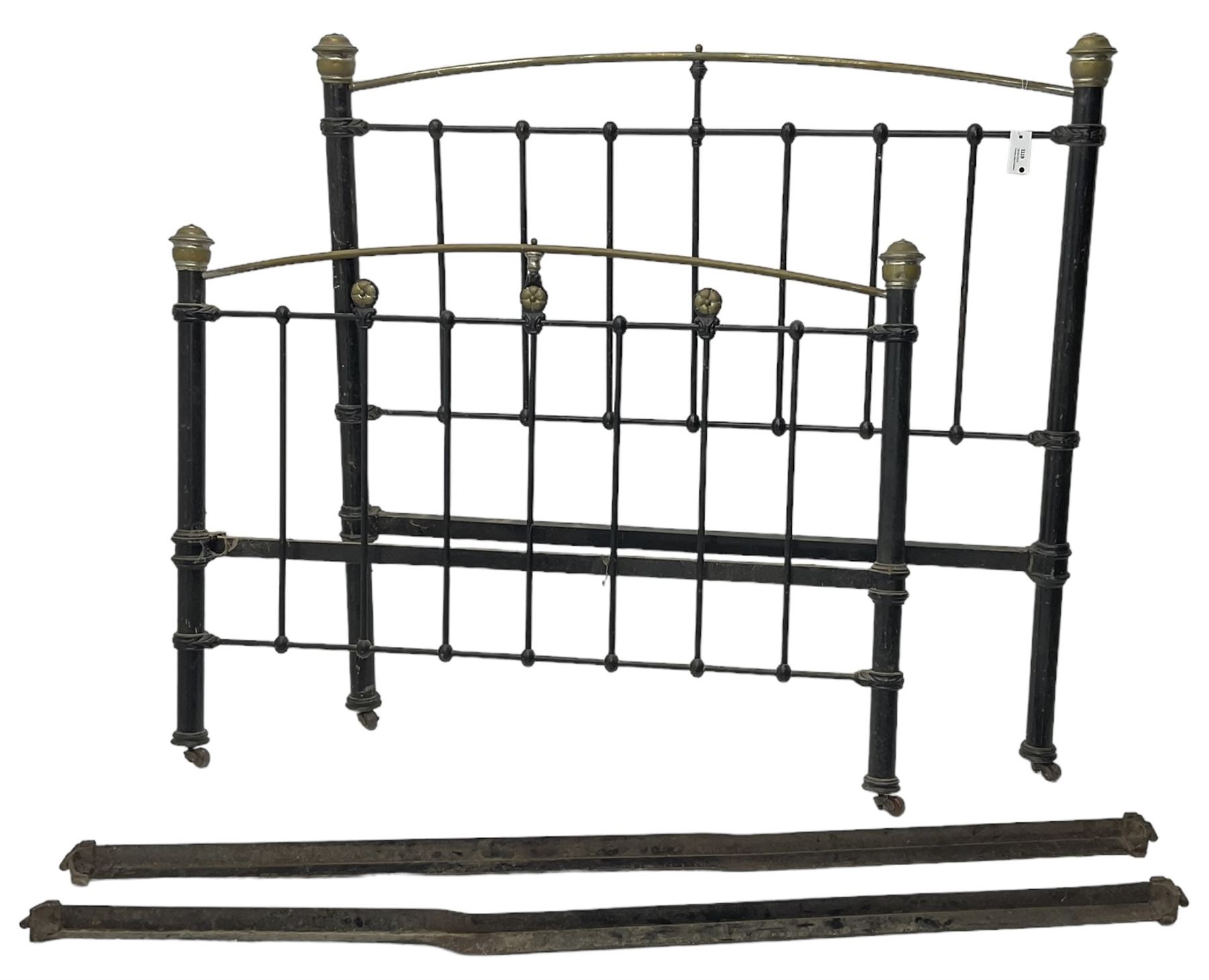 Victorian wrought metal and brass 4' 6'' double bedstead