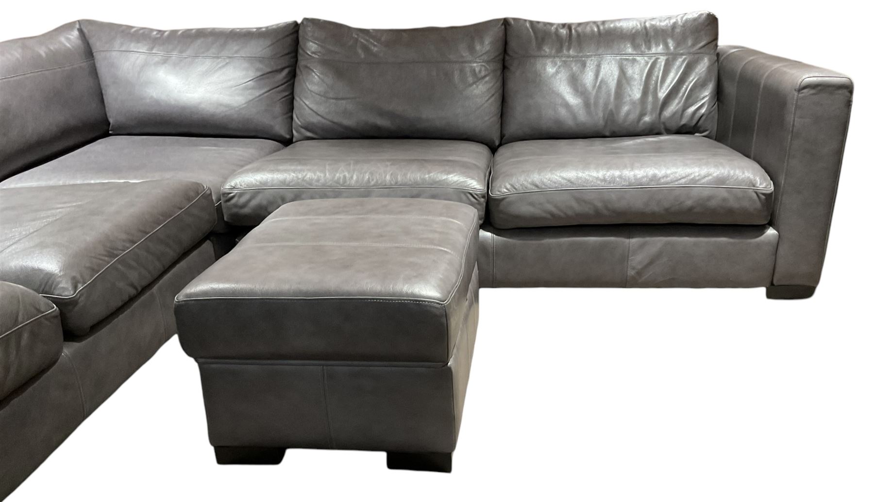 Sofa Workshop - five-seat corner sofa; matching footstool; upholstered in Italian grey leather - Image 5 of 7