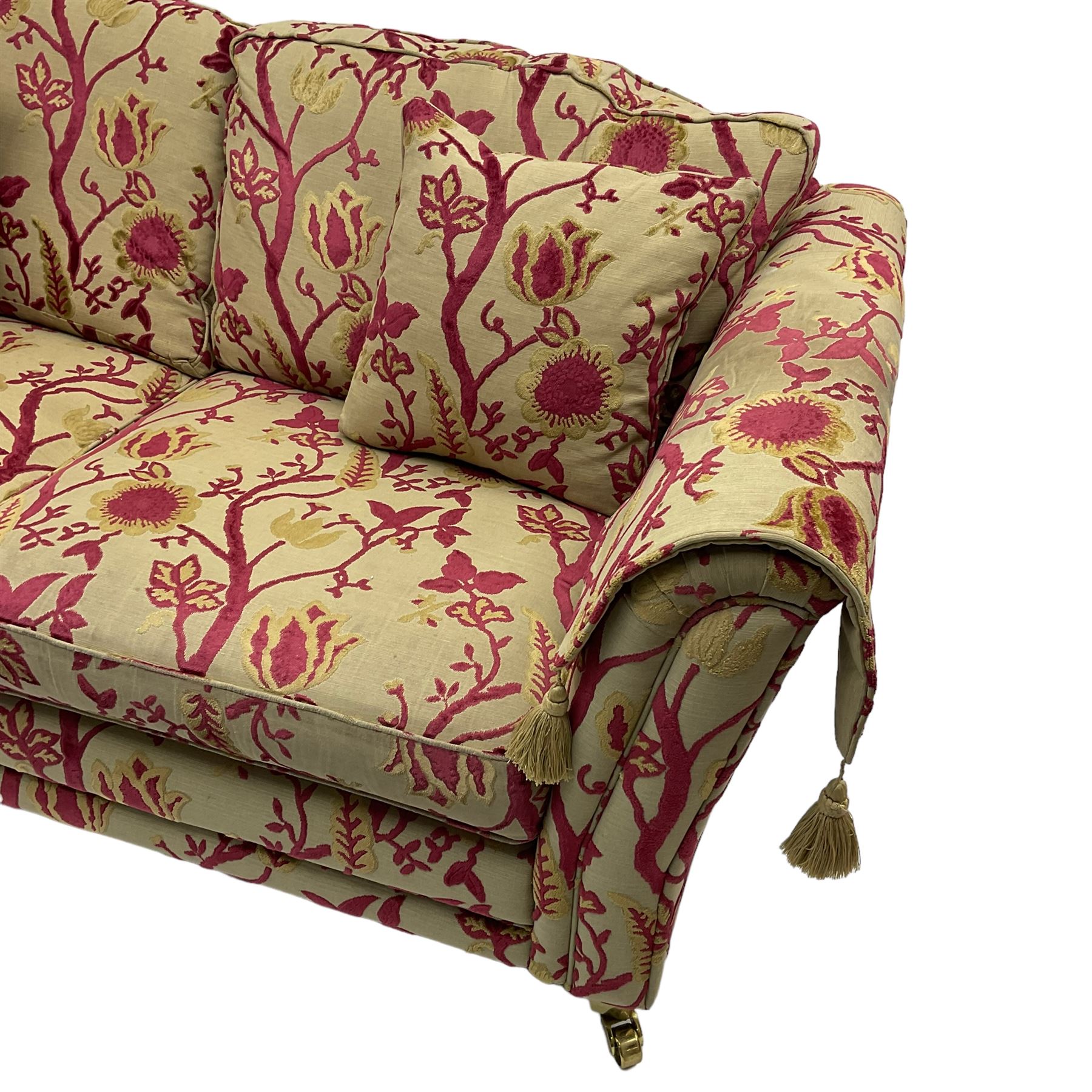 Three-piece lounge suite - large two-seat sofa upholstered in red and gold striped fabric (W185cm - Image 3 of 24