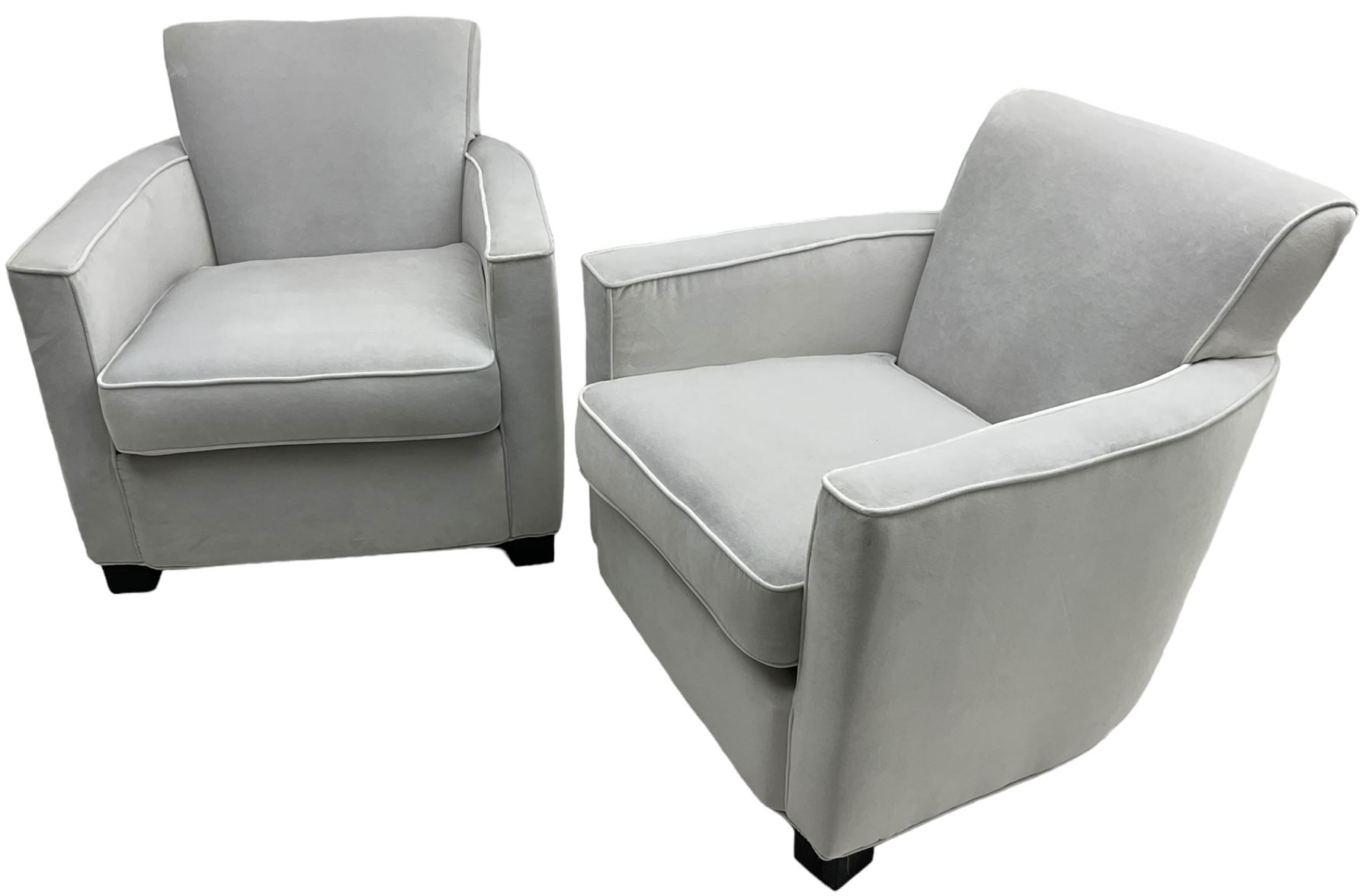 India Jane Interiors - 'Savoy' pair of contemporary armchairs upholstered in light grey velvet fabri - Image 5 of 7