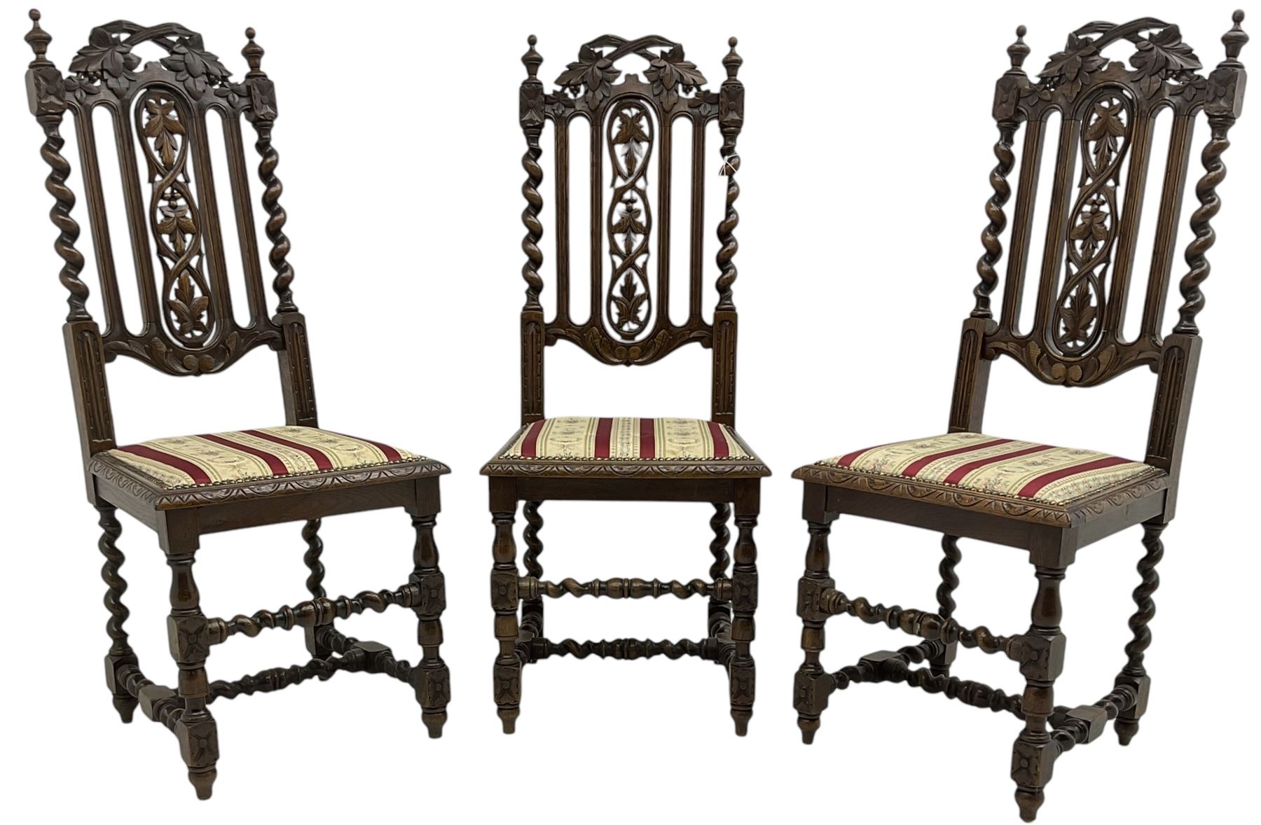 Set of six Victorian Carolean Revival carved oak dining chairs - Image 11 of 11