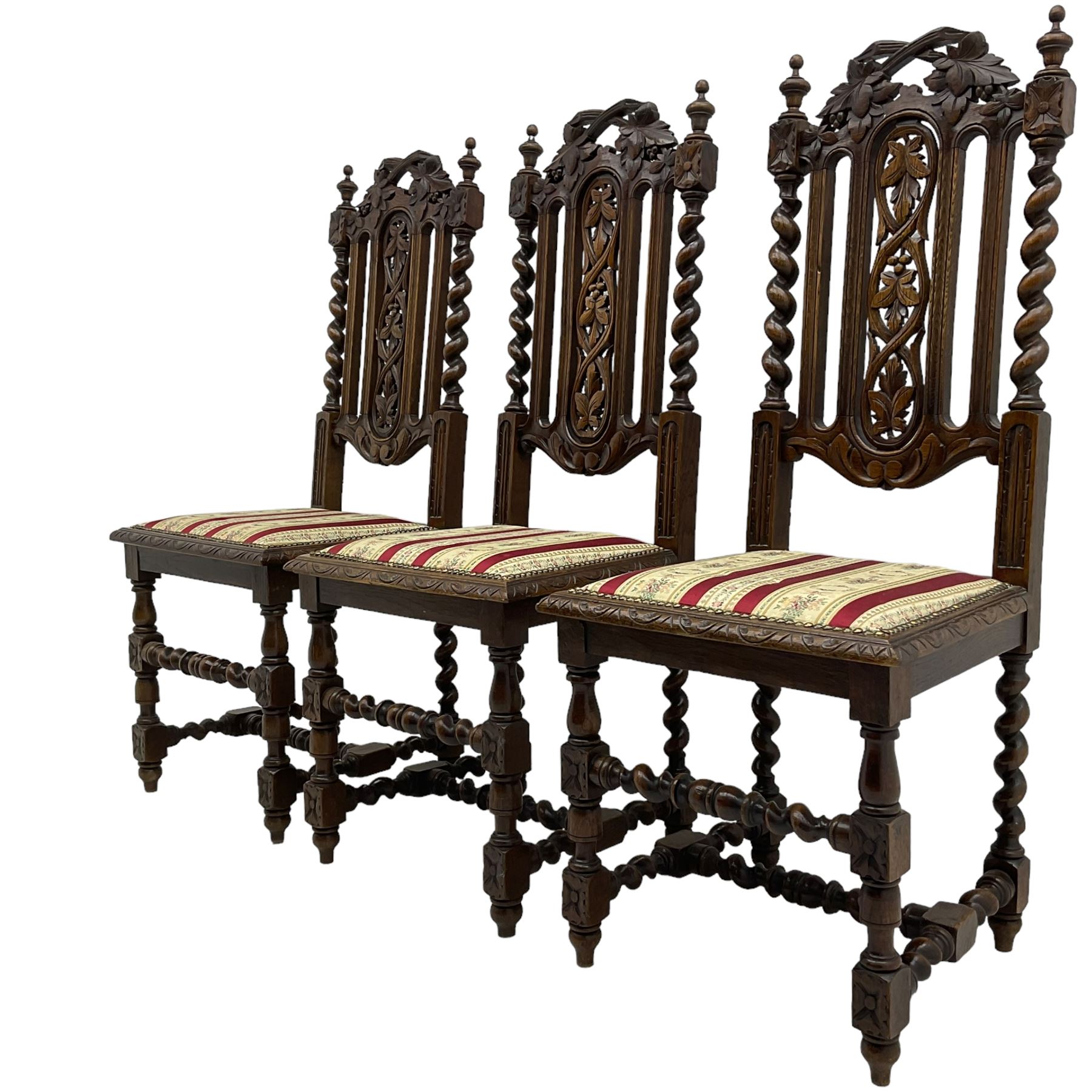 Set of six Victorian Carolean Revival carved oak dining chairs - Image 4 of 11