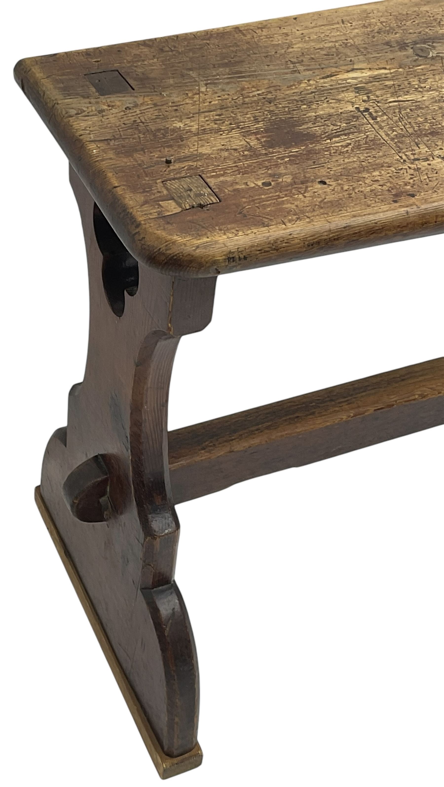 Late Victorian ecclesiastical pitch pine side table - Image 5 of 8