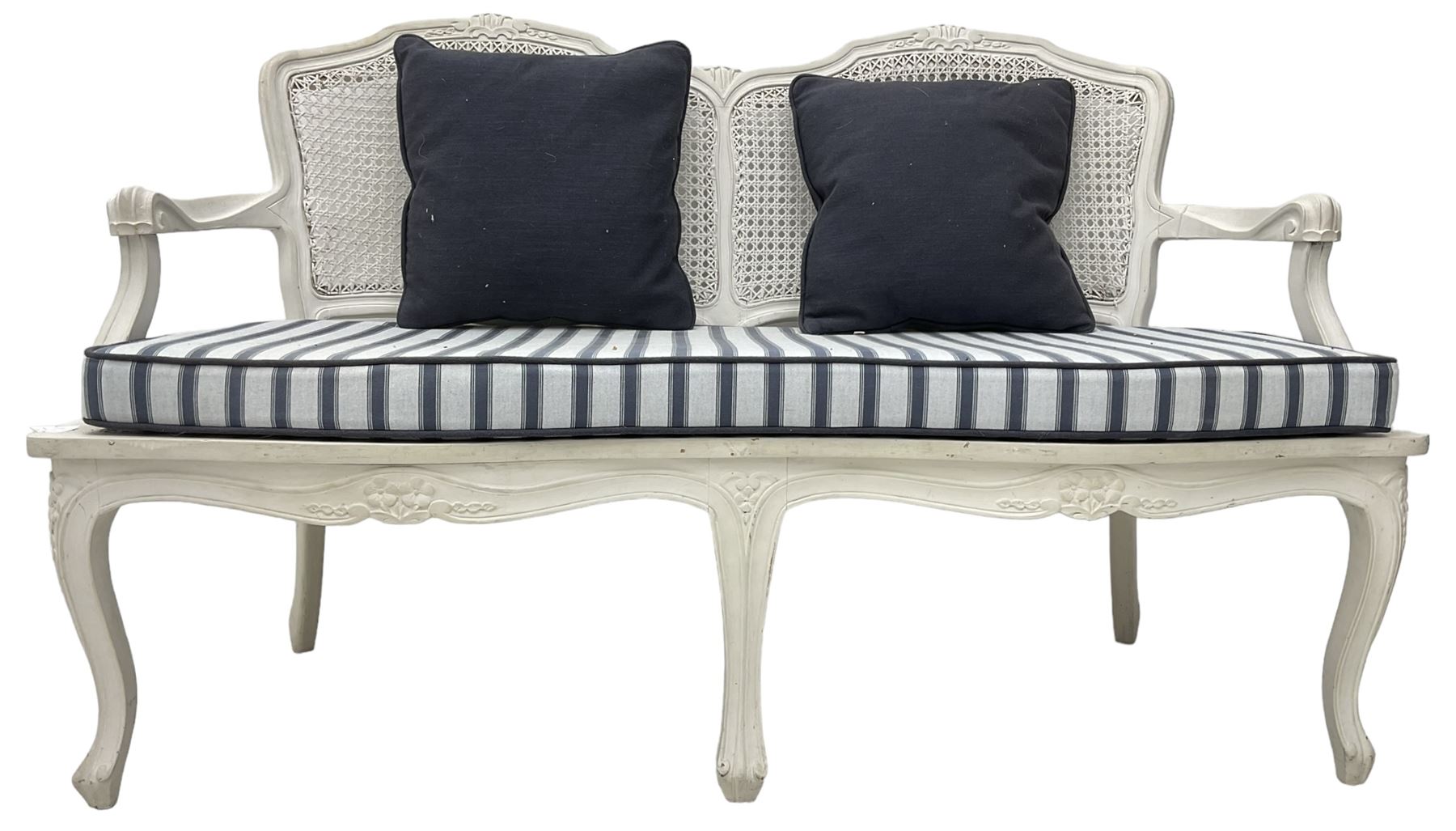 French design white painted two seat serpentine settee