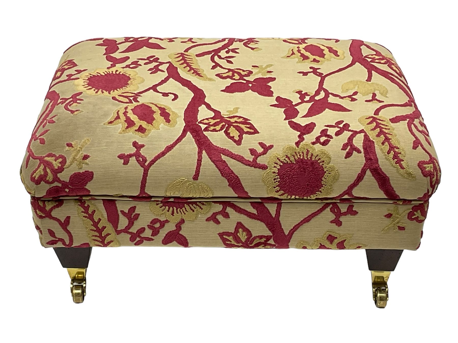 Three-piece lounge suite - large two-seat sofa upholstered in red and gold striped fabric (W185cm - Image 11 of 24