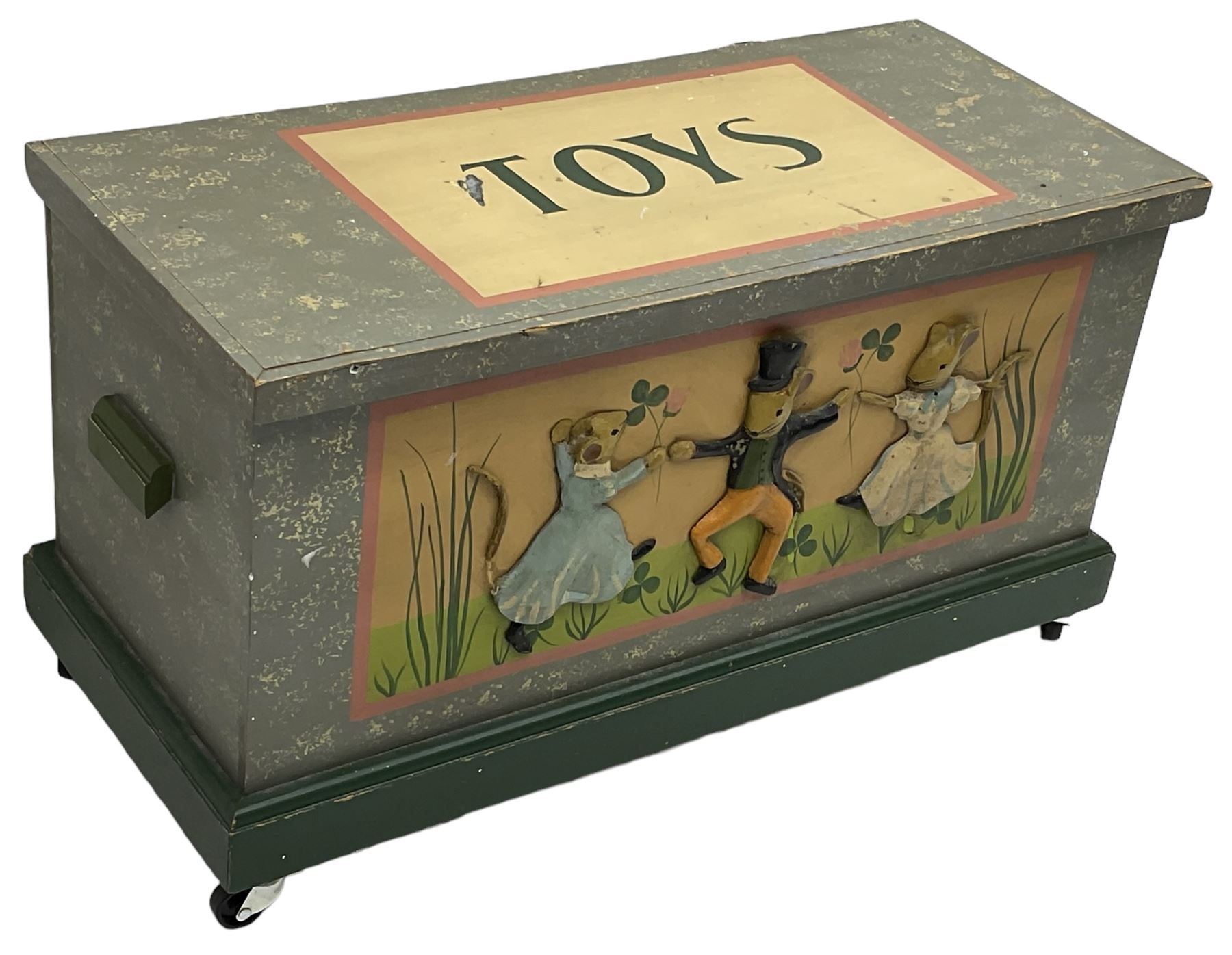 Painted wooden toy box on castors - Image 4 of 7