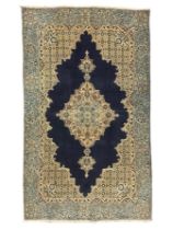 Central Persian Qum indigo ground rug with silk inlay