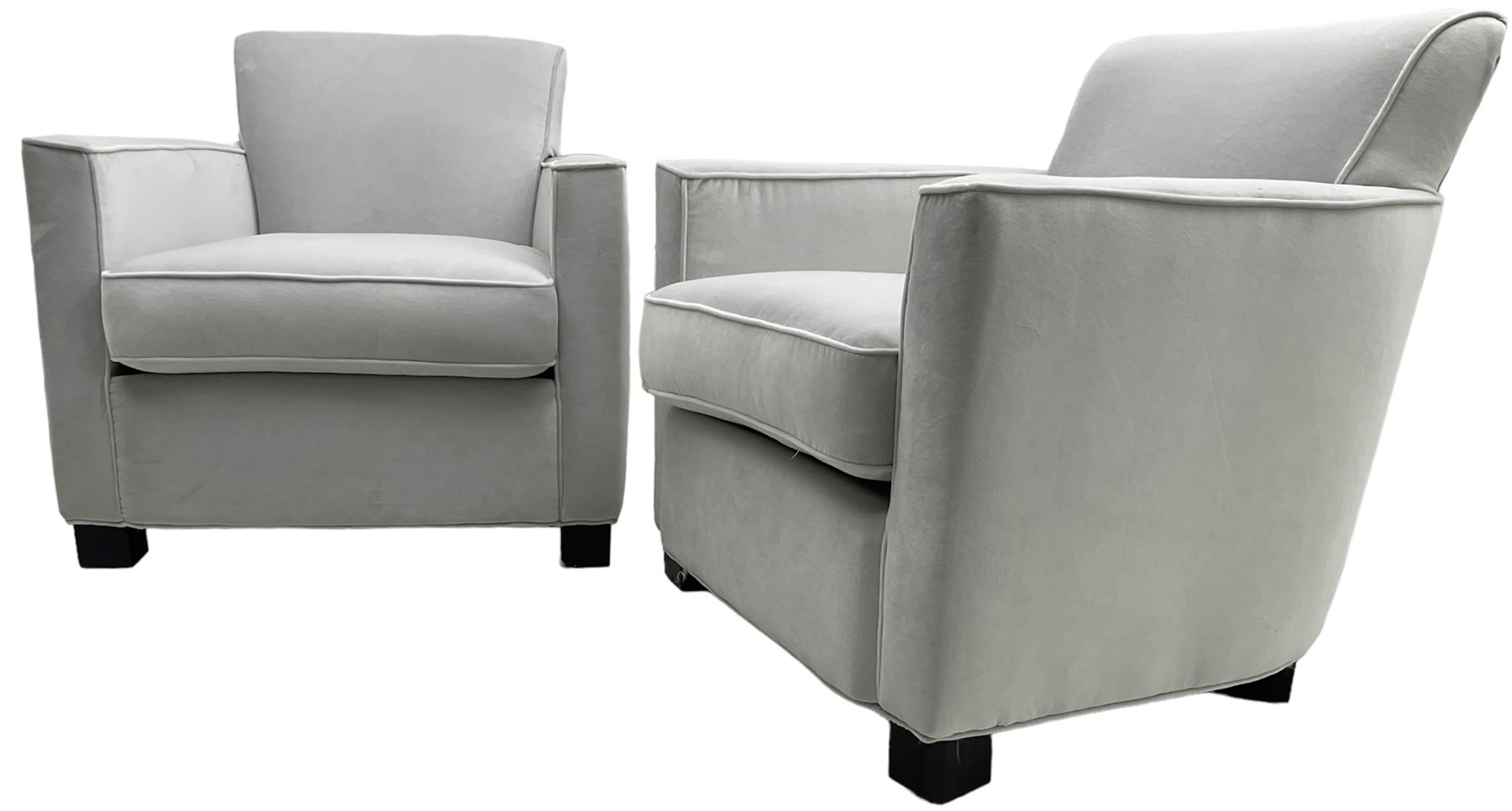 India Jane Interiors - 'Savoy' pair of contemporary armchairs upholstered in light grey velvet fabri - Image 6 of 7