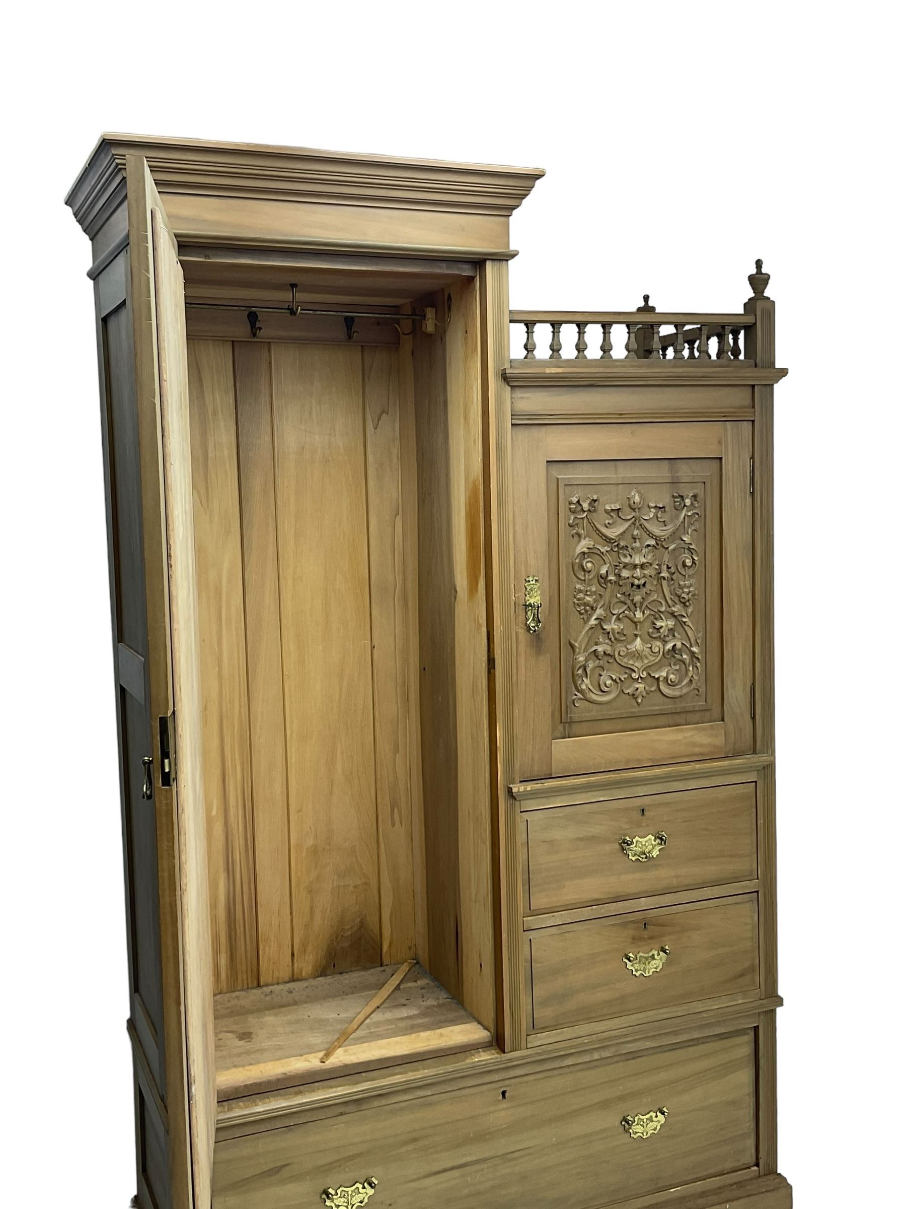 Late Victorian satin walnut compendium wardrobe - Image 9 of 11