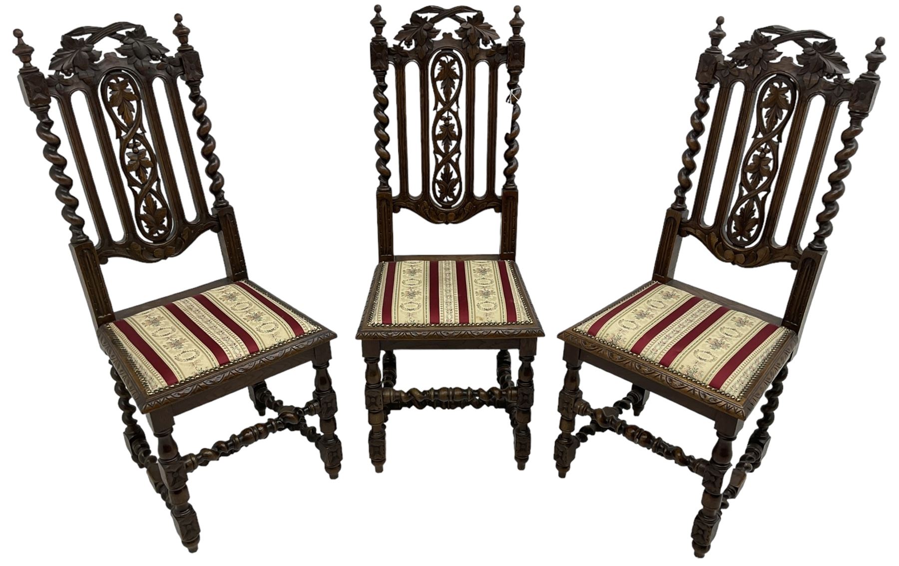 Set of six Victorian Carolean Revival carved oak dining chairs - Image 10 of 11