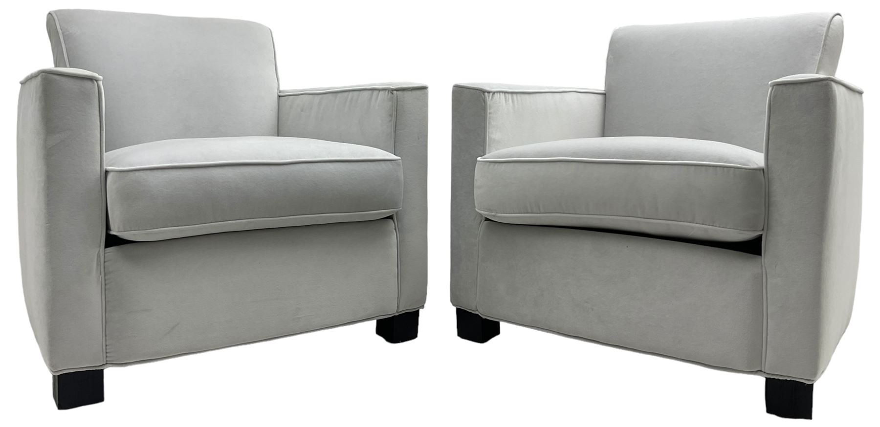 India Jane Interiors - 'Savoy' pair of contemporary armchairs upholstered in light grey velvet fabri