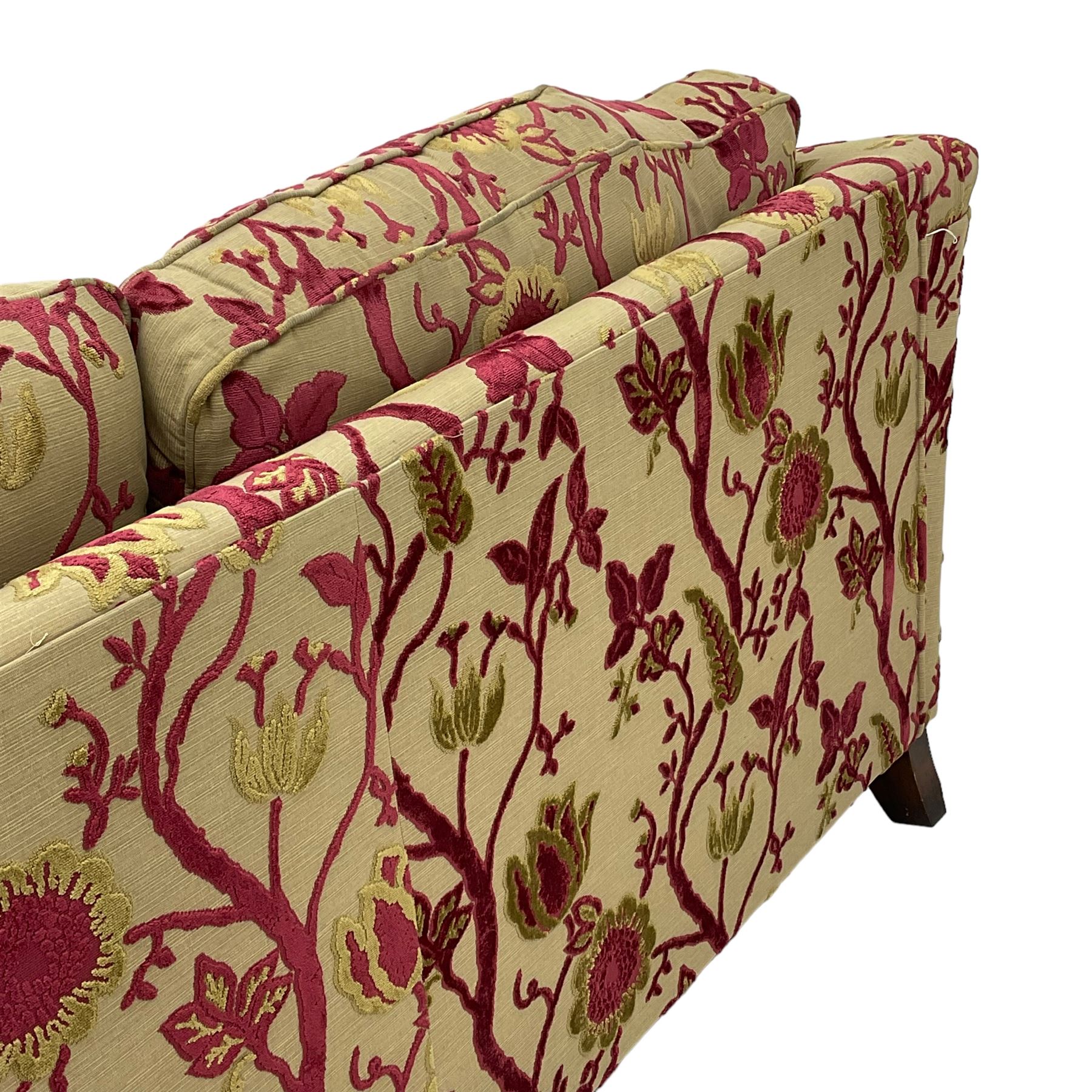 Three-piece lounge suite - large two-seat sofa upholstered in red and gold striped fabric (W185cm - Image 12 of 24