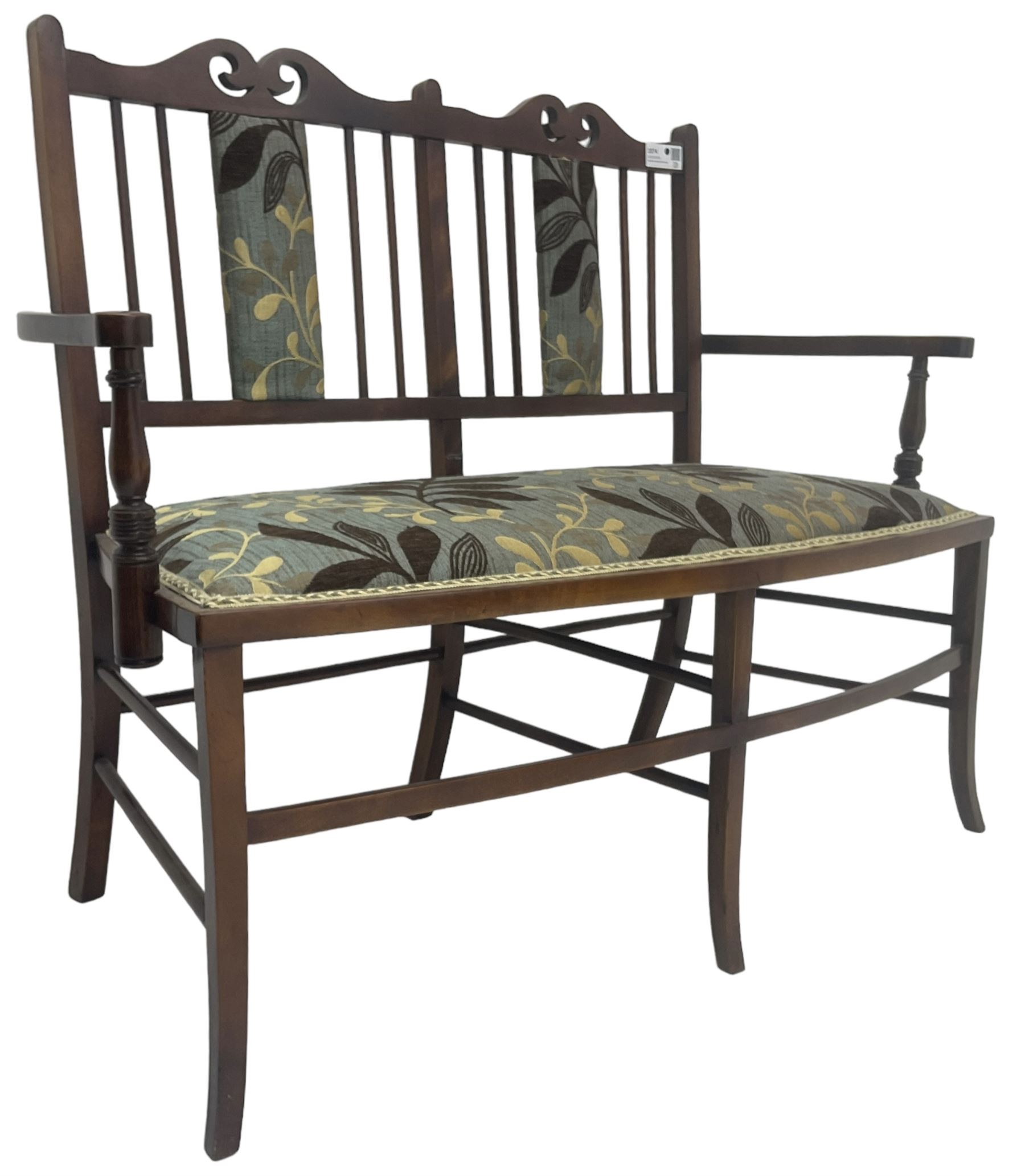 Edwardian stained beech framed two-seat settee - Image 4 of 6