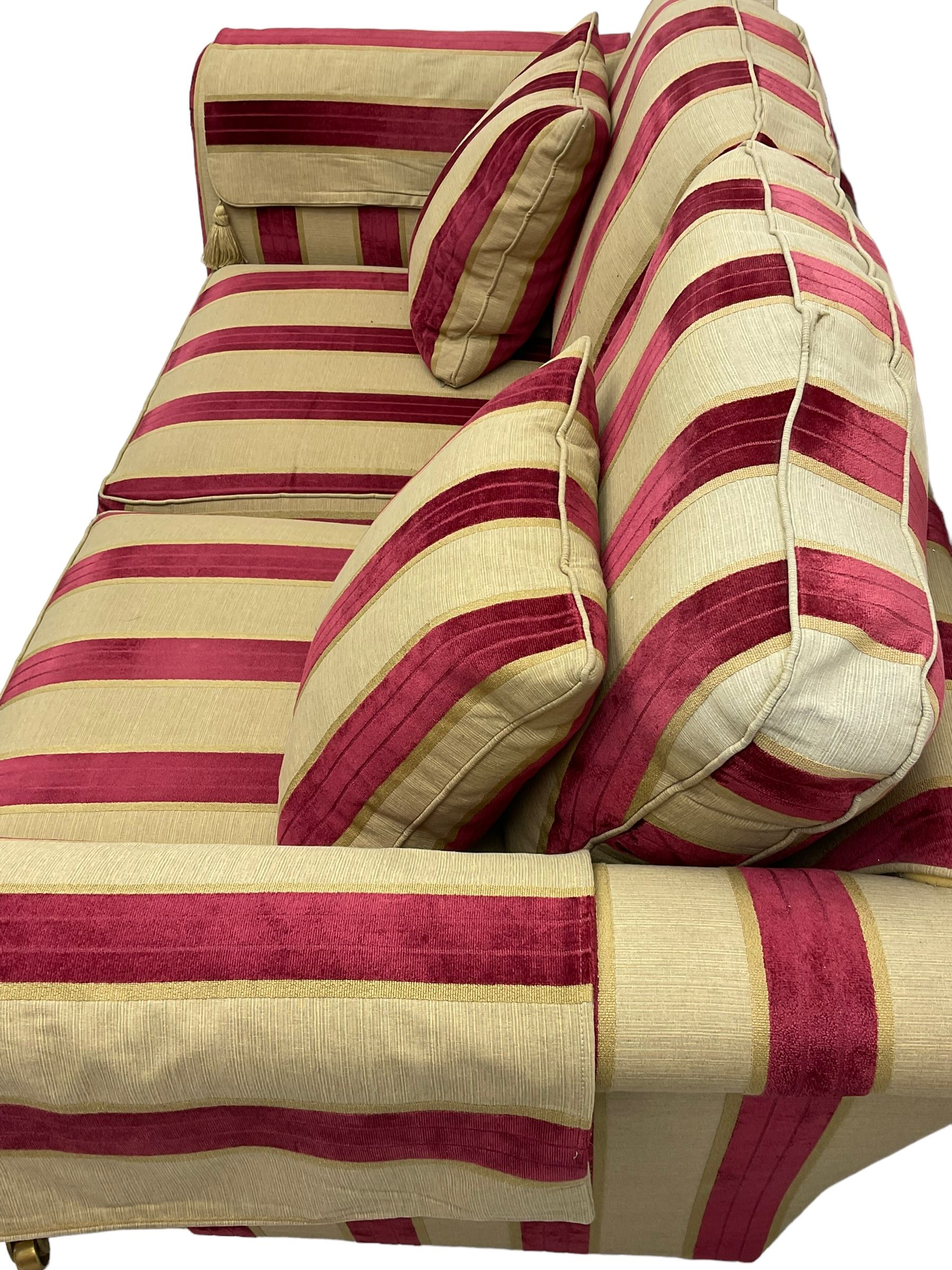 Three-piece lounge suite - large two-seat sofa upholstered in red and gold striped fabric (W185cm - Image 22 of 24
