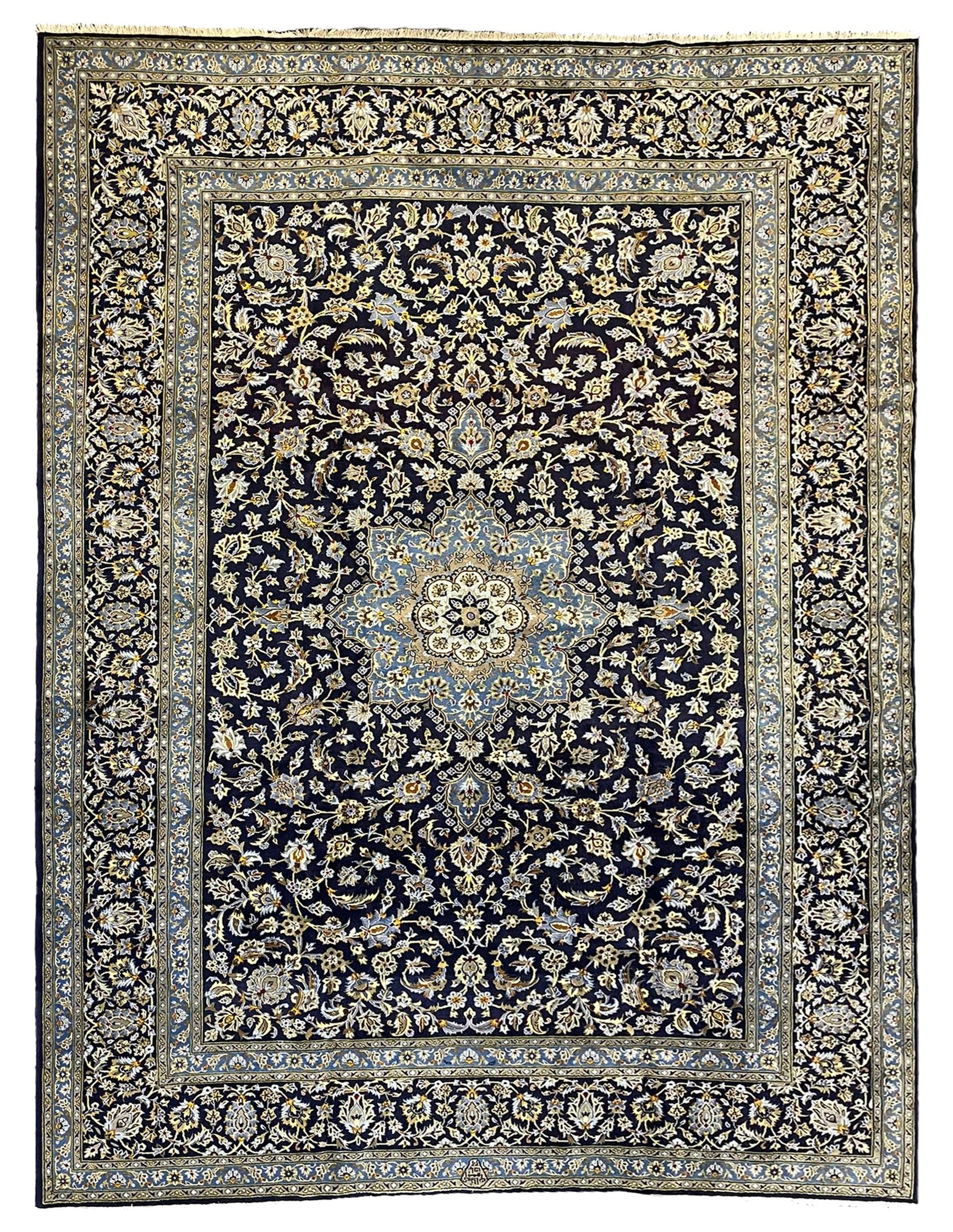 Central Persian Kashan indigo ground carpet