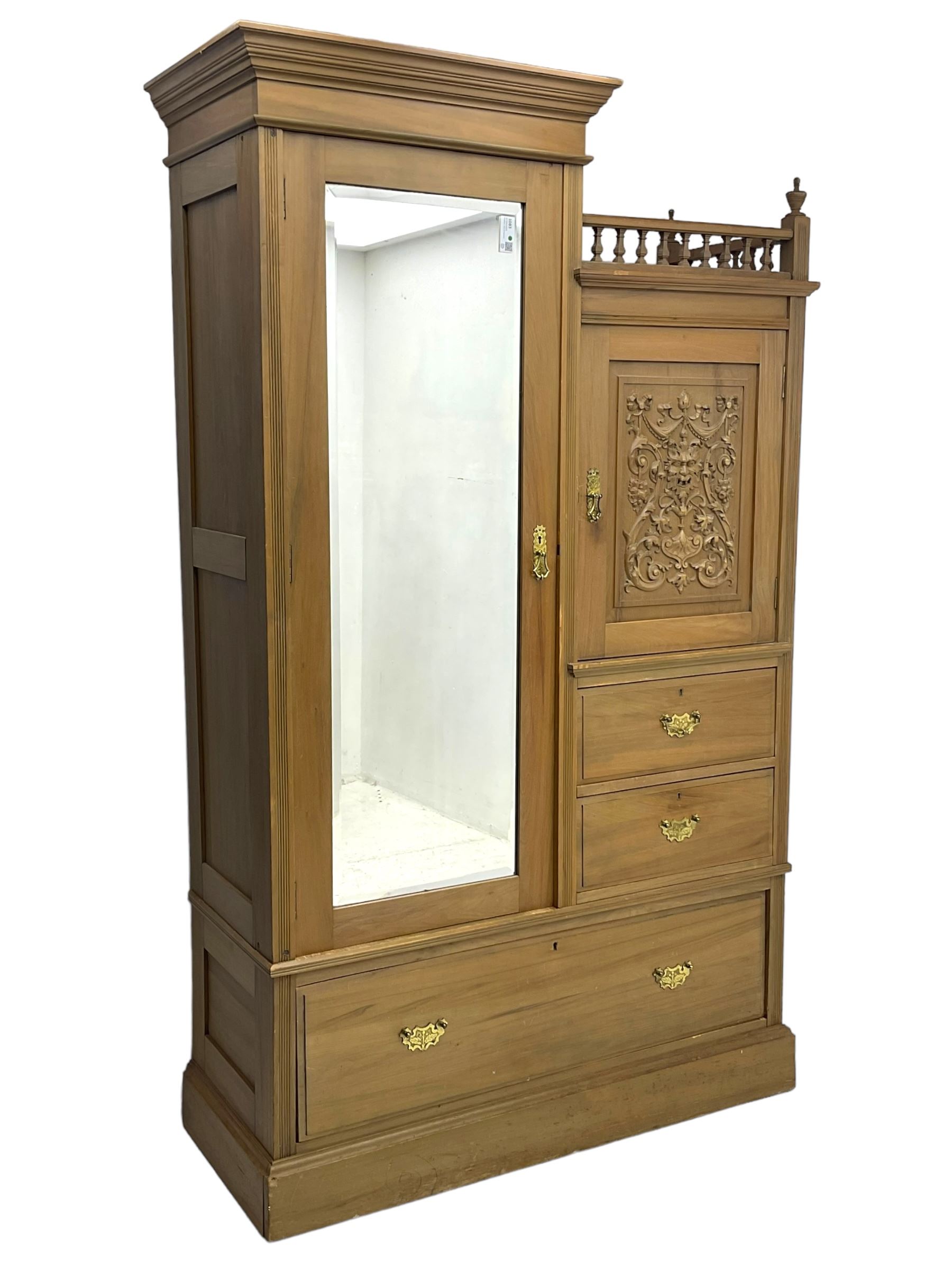 Late Victorian satin walnut compendium wardrobe